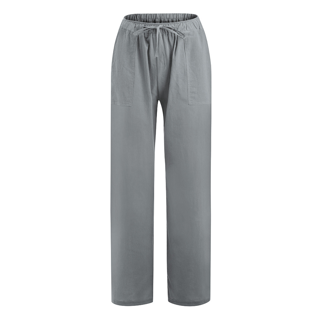 thumbnail image 4 of Pantalones largos de algodón con cintura elástica y pierna ancha para mujer, 4 of 8